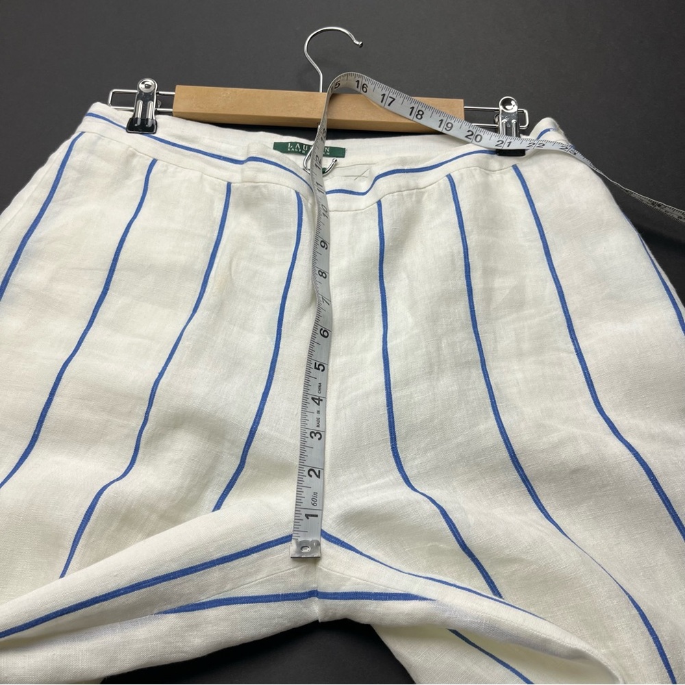 Lauren Ralph Lauren Linen Lined White Blue Striped Womens 8 Wide Leg Pant FLAWED - Picture 11 of 15